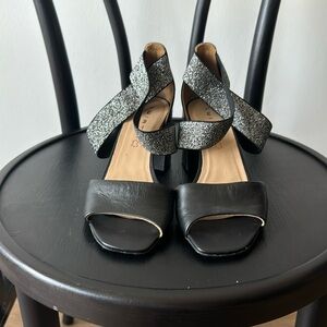 Wirth BLK leather heel w/ sparkle ankle straps SZ 37.